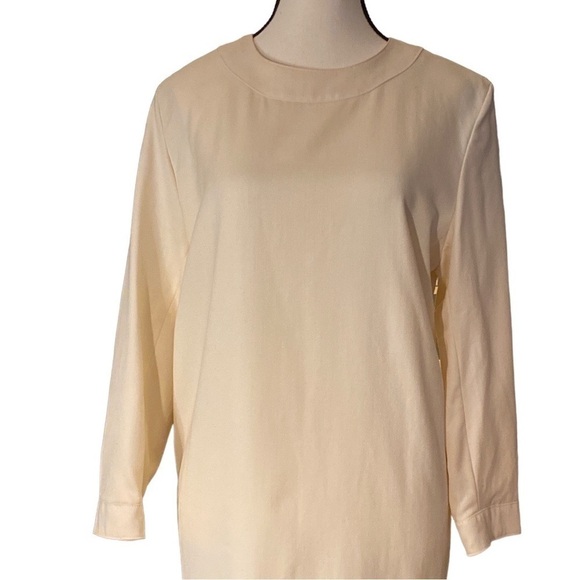 LEIGH Morgan- ivory 100% virgin wool 3/4 length sleeve midi shift dress size 10 - Picture 2 of 12